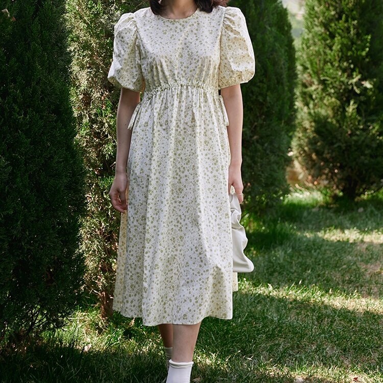 2色 レトロ風 ワンピース 半袖 春 夏 きれいめ カジュアル かわいい フォーマル aライン シャツワンピース Aライン フレア ティアード ワンピドレス 膝下 ミモレ ミモレ丈 五分袖 ぽわん袖