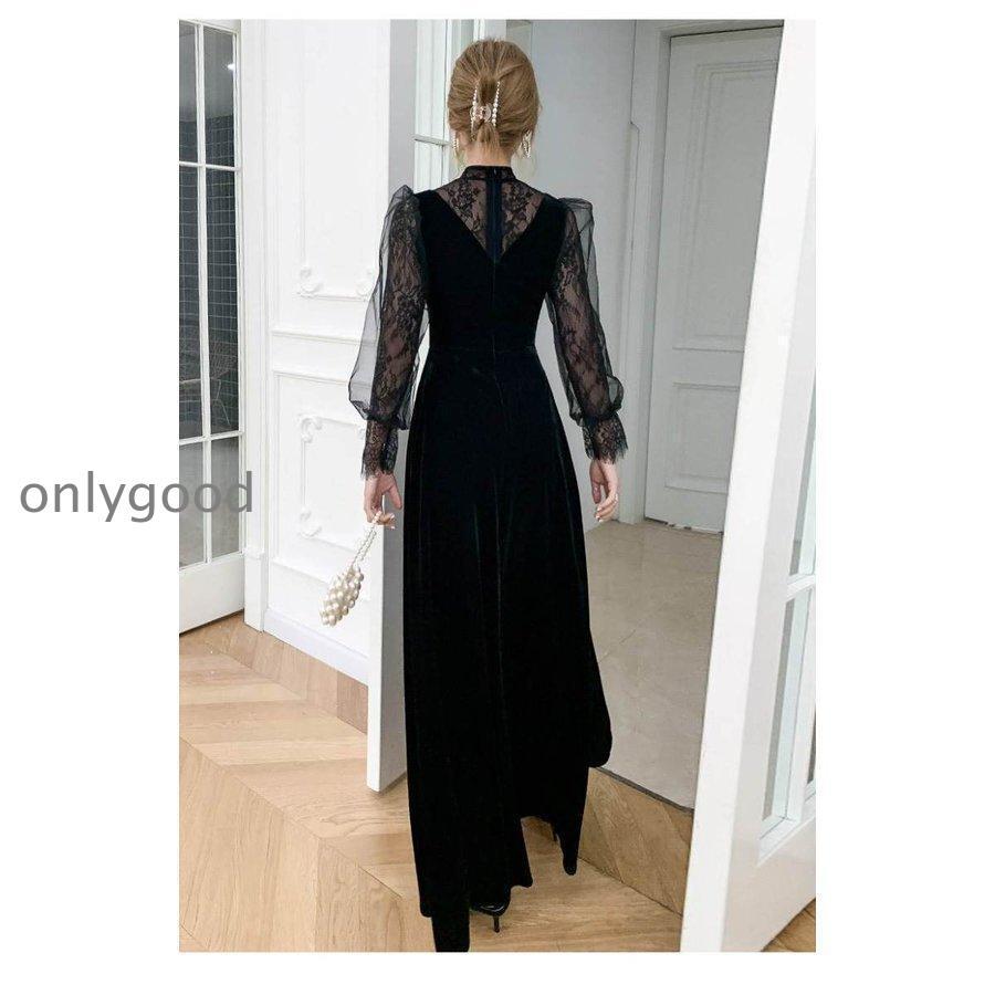 ワンピースドレスドレスおしゃれロング レース 演奏会 二次会 大人 袖あり 黒 長袖 個性的 パーティードレス ドレス 発表会 おしゃれ かっこいい 結婚式 お呼ばれ 5,539円