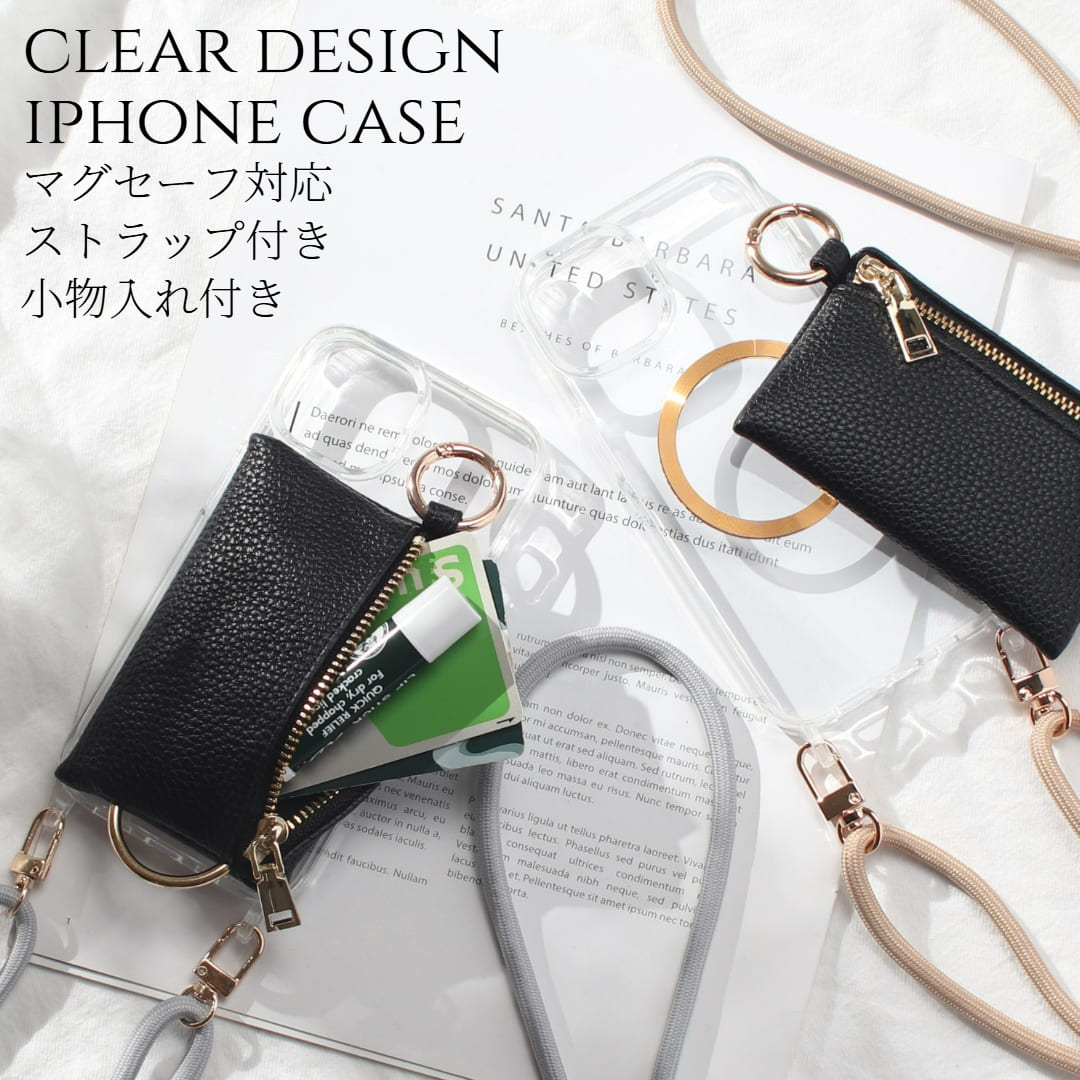 iphone ケース 小物入れ クリア iphone16 iphone15 iphone14 13 12 mini ショルダーストラップ MagSafe マグセーフ マグネット 15 14 16 SE