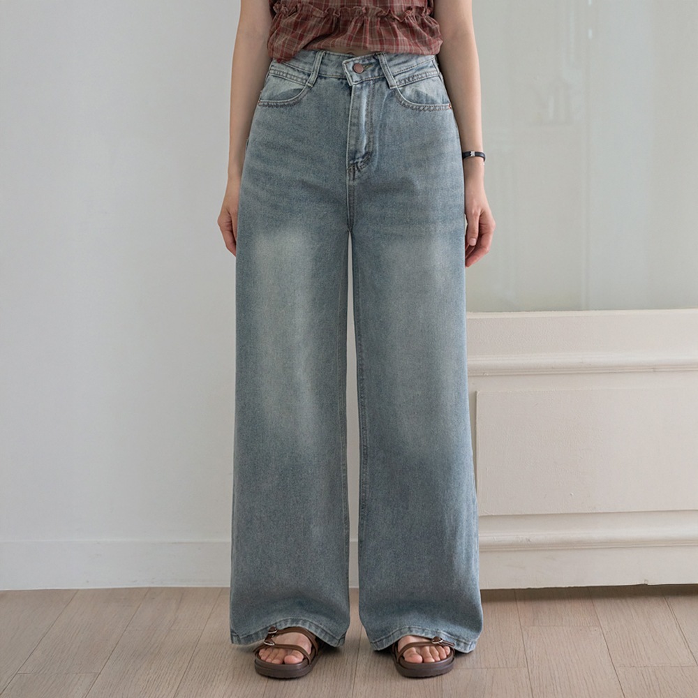 S-XLケロディウォッシュワイドデニムパンツ