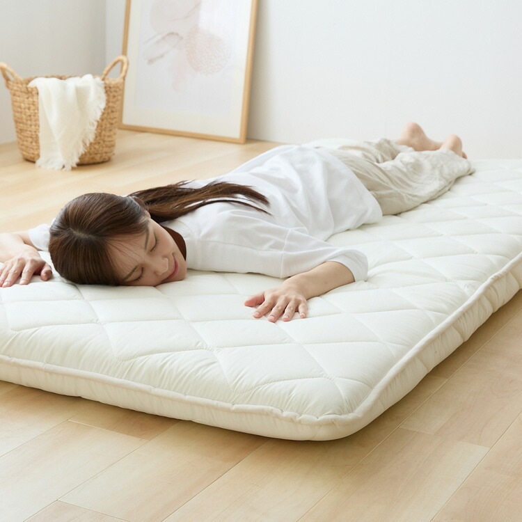 腰痛防止 体圧分散 高反発 抗菌防臭 防ダニ サポート 固め 12cm 心材9mm ピーチスキン 腰サポートバランス極厚四層敷き布団 SDアイボリー ふとんファクトリー