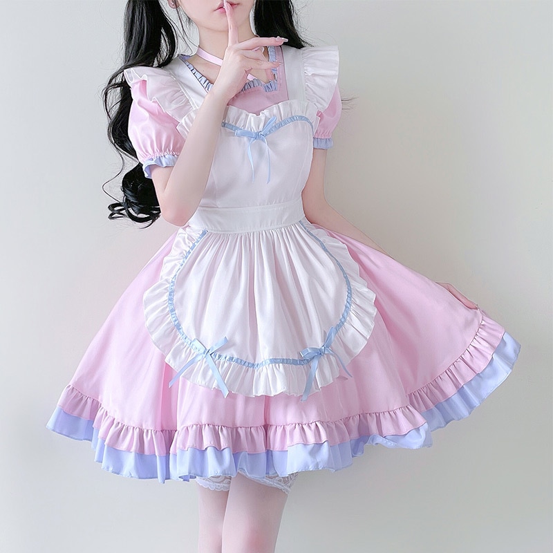 日本の楽天アニメメイド服ピンクの柔らかい女の子の甘いかわいいメイド制服誘惑ロールプレイスカート