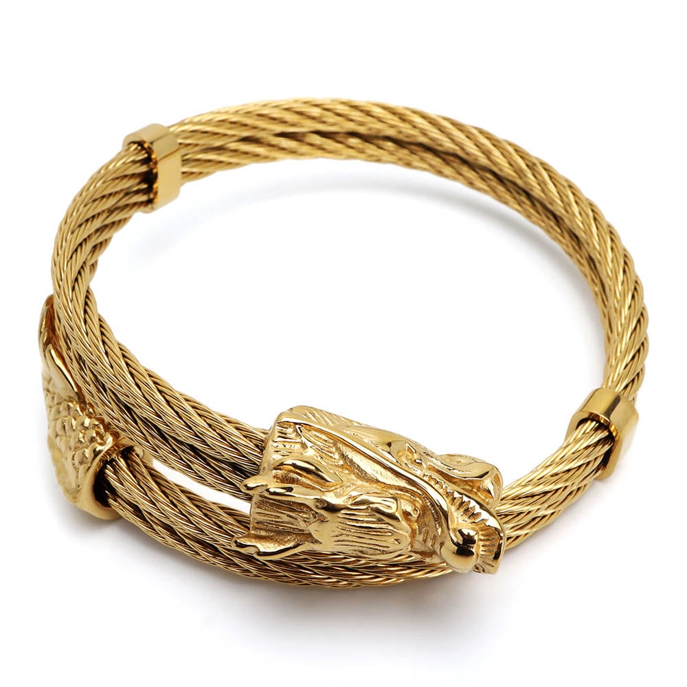 ステンレス ドラゴンブレスレット 龍 [b805-gold]