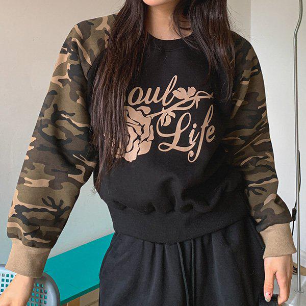 Hスタイル(BM)起毛カモソロズナグランマンツーマン冬女性起毛マンツーマンTシャツ MTM