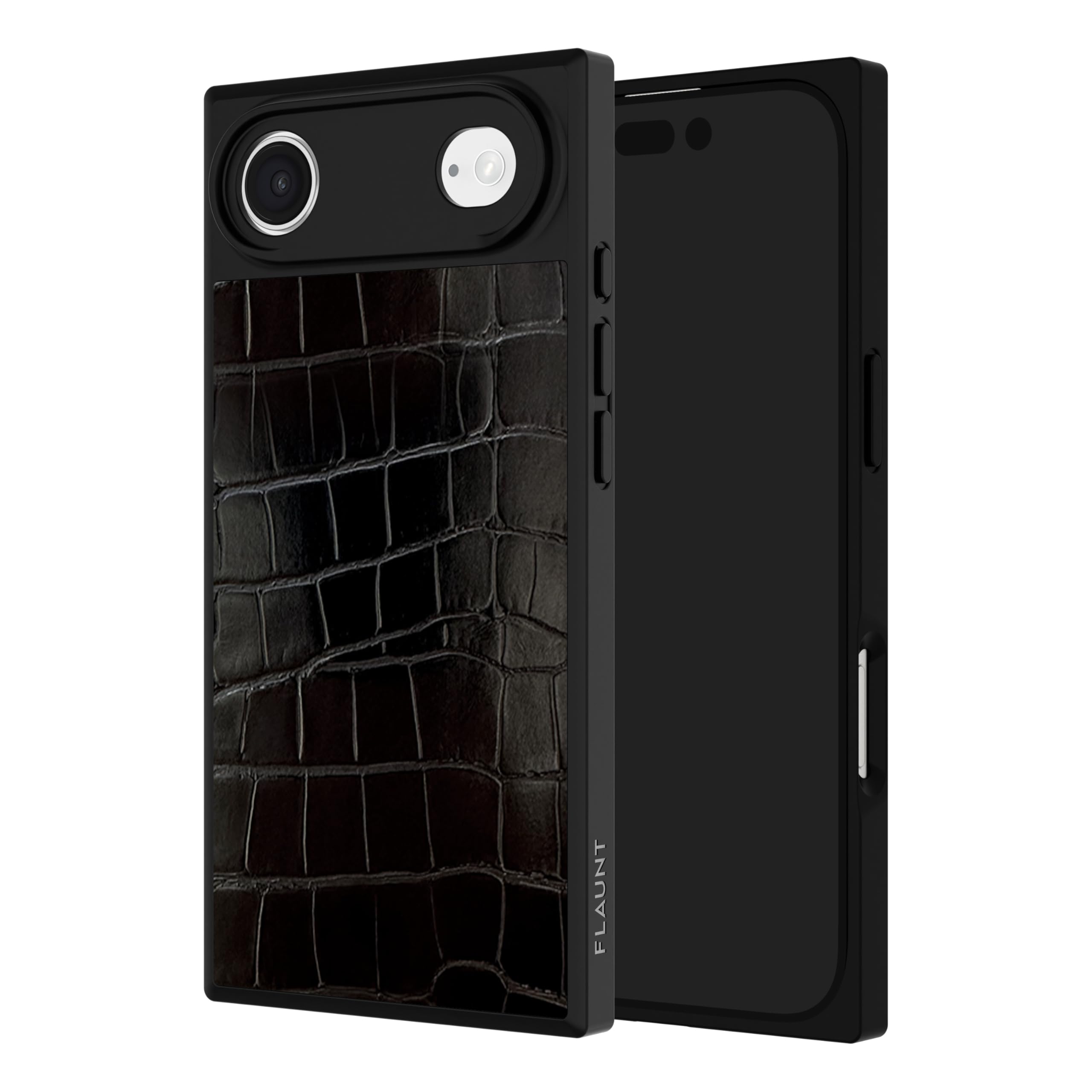 [FLAUNT] iPhone Air用 スマホケース 背面型 Square マグセーフケース 正規品 フラウント (Black Crocodile Faux Leather)