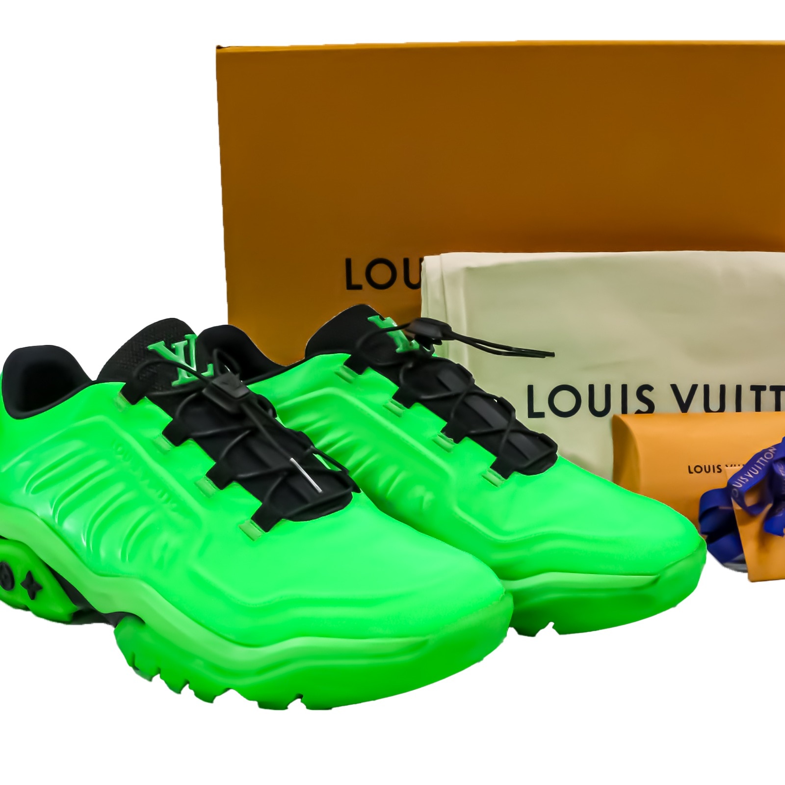 ミレニアムライン スニーカー 9 27.5cm グリーン×ブラックネオンカラー LVロゴ メンズ 【SN124】