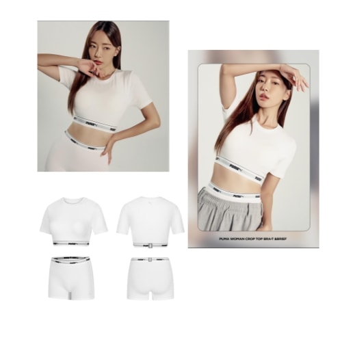 1+1 韓国 女性 人気 クロップ 半袖 ブラトップ Tシャツ 2in1 ケーブル カラー クロップ ブラティ ブリーフ セット 100% 綿 モダル 楽な インナーウェア スポーツ ブラ ジャージ