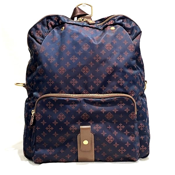 ラシット ネイビー×レッド×ダークブラウン ナイロン 3WAY ショルダーバッグ リュック 【中古】