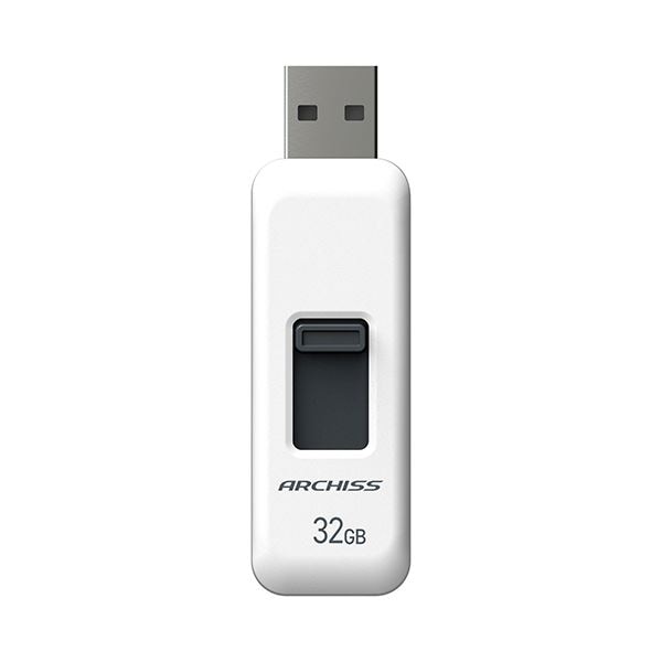 （まとめ） アーキスUSB2.0 スライド式フラッシュメモリ 32GB ホワイト AS-032GU2-PSW 1個 [x5セット]