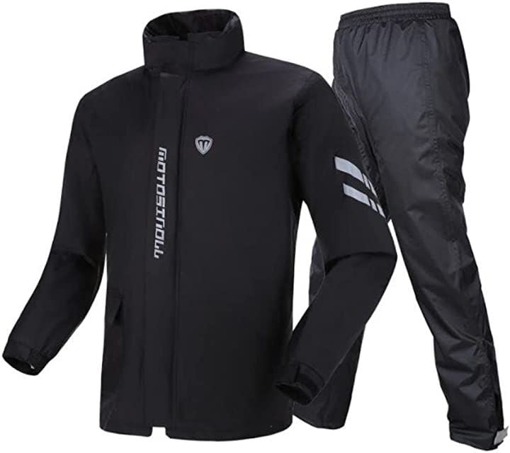 軽くて動きやすい レインスーツ 上下セット バイク ウェア レインウェア カッパ 合羽 防水 防風 レインコート 通勤 通学 通園 雨合羽 ゴルフウェア(ブラック, XL)