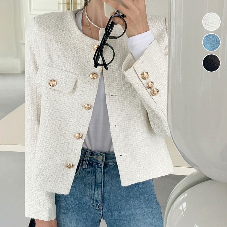 ツイード ジャケット 秋冬 アウター ショートジャケット ショート丈 シングルブレスト 通勤 オフィス