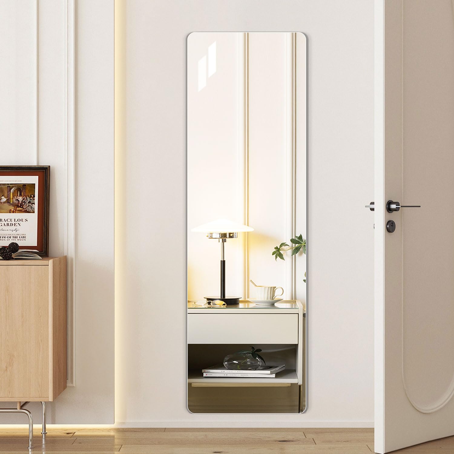 【割れない軽量ミラー】Rebebe全身鏡 割れない鏡120*30cm 角丸加工 防災 地震対策 耐衝撃 飛散しない 壁掛けミラー 貼る鏡 落ちない 裏全体粘着テープ 歪み大幅軽減 繋目なし アクリル素