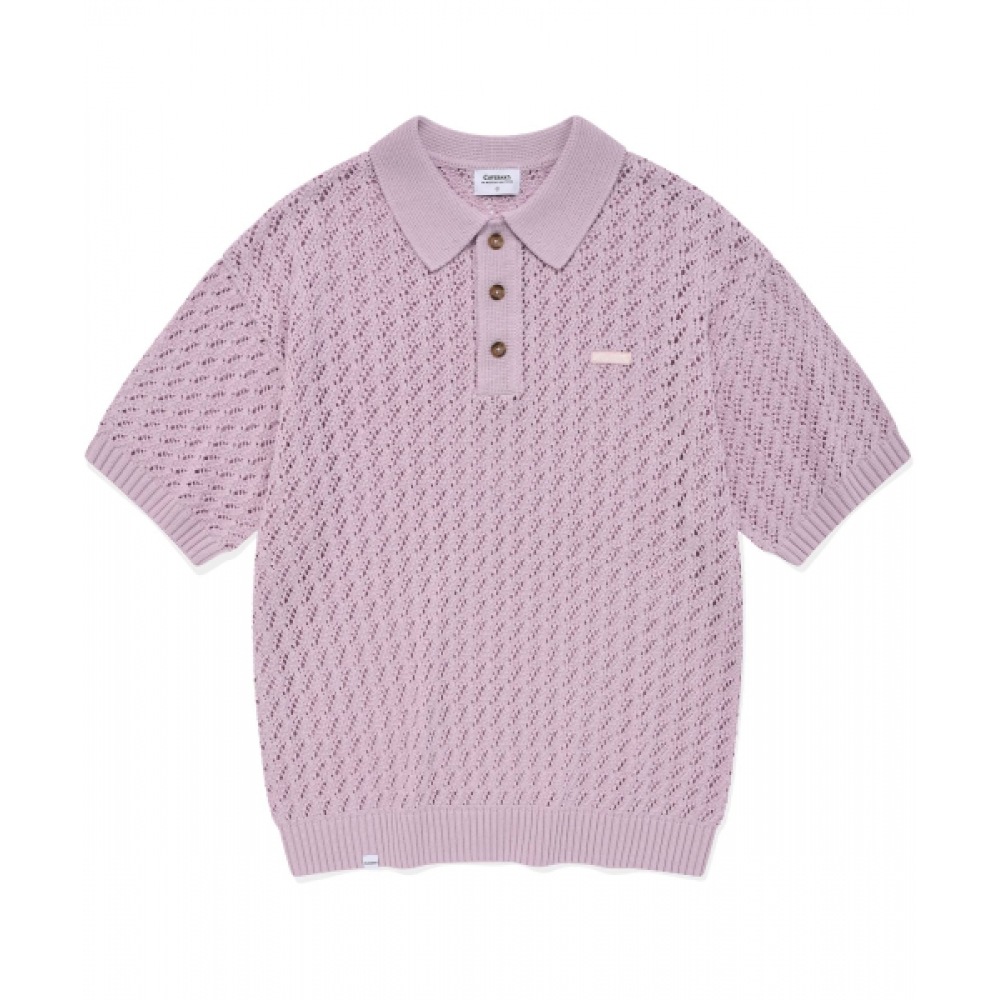 COVERNAT かぎ針編み襟ハーフニットライトパープル