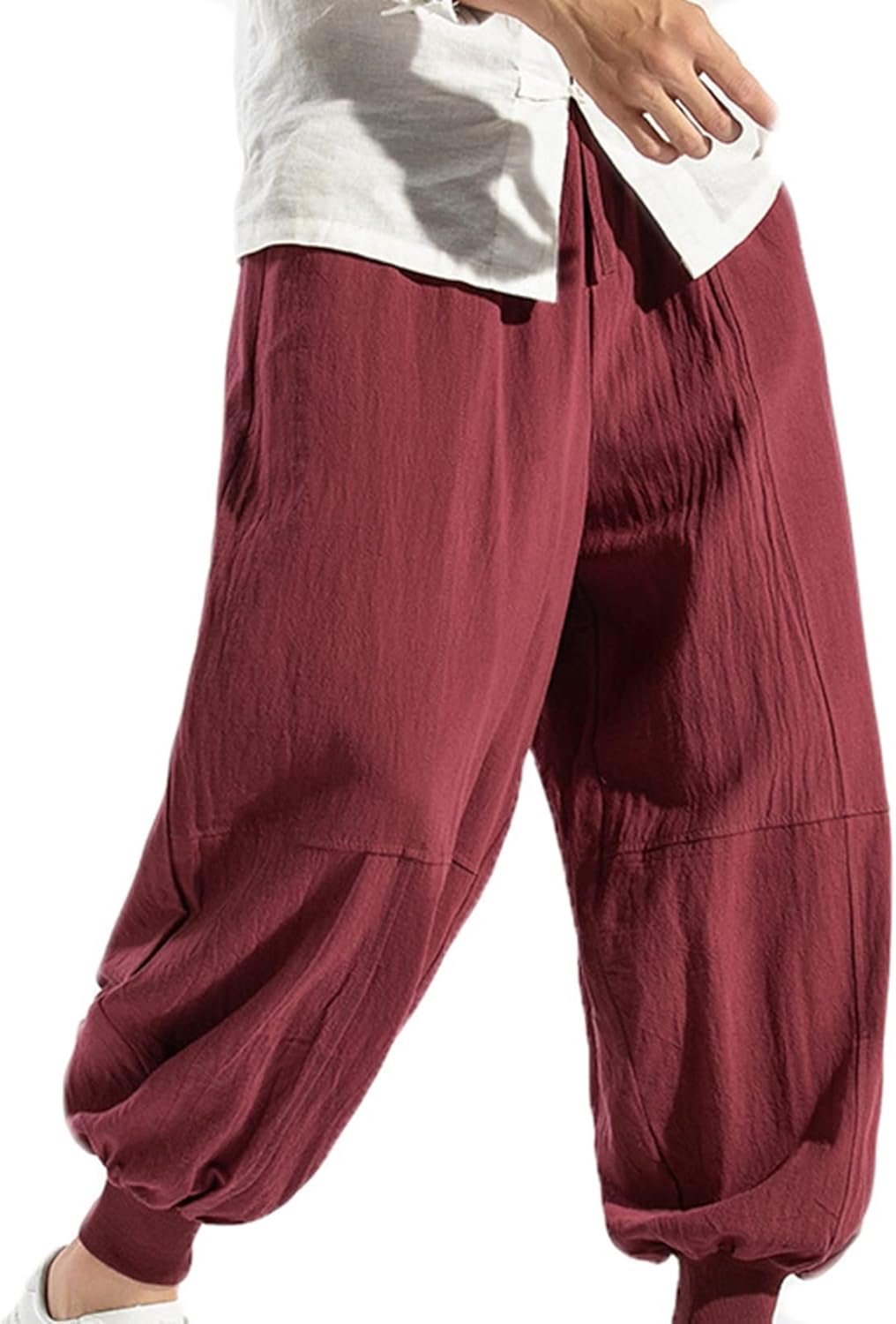 リネン ロングパンツ 刺繍 パンツ ワイド ルーズ メンズ パンツ 大きいサイズ バギー 長ズボン M~5XL アラジン 無地 シンプル ミニマリズム 綿麻 エスニ