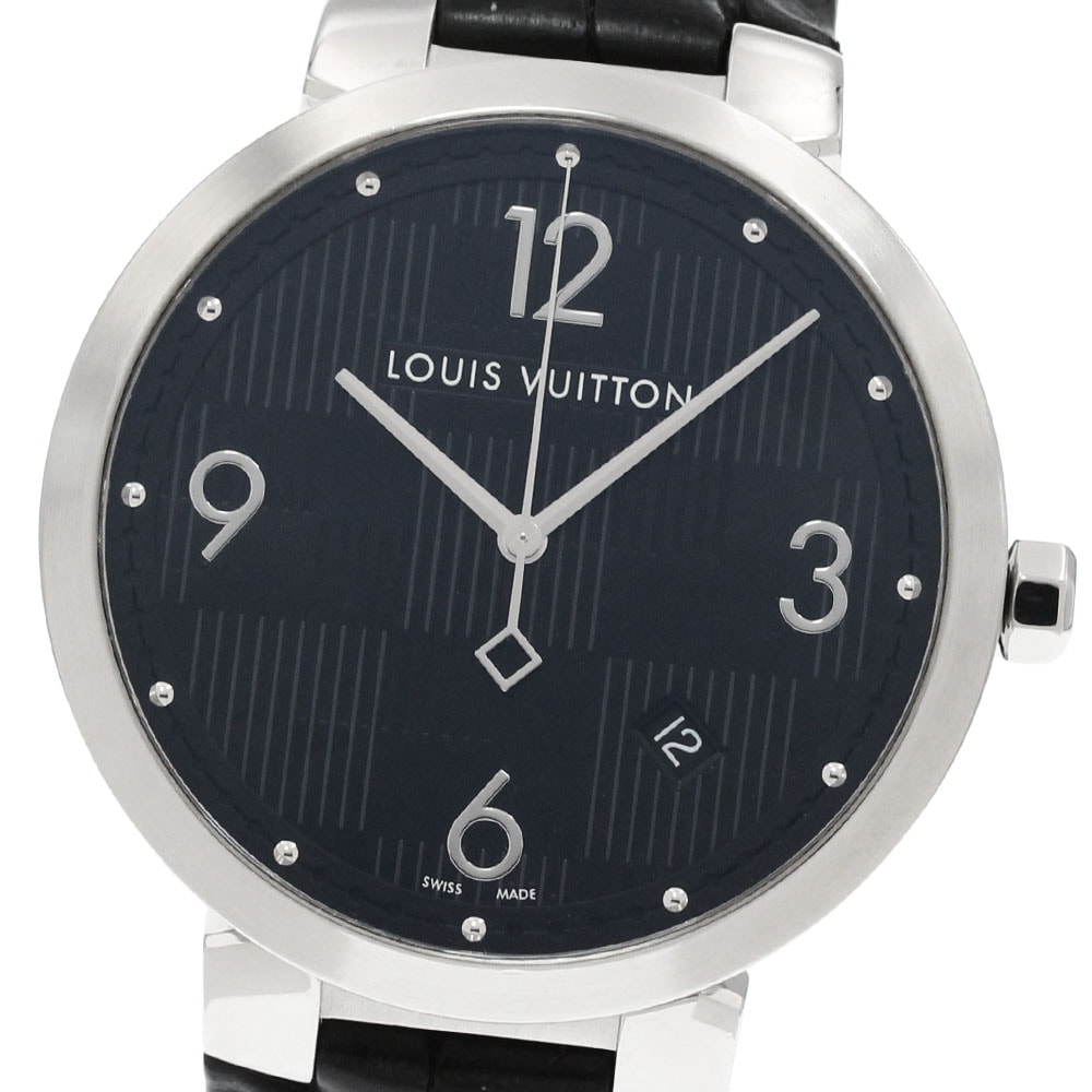 ルイ・ヴィトン LOUIS VUITTON Q1D00 タンブール ダミエ デイト クォーツ メンズ 良品 _869757【中古】