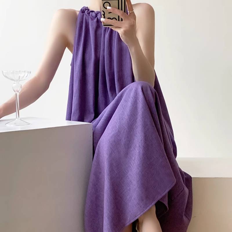 人気新品レディース スカート ワンピース ドレス ロングスカート ロング 袖なし ノースリーブ ホルターネック ワイド かわいい 大人可愛い きれいめ シンプル カジュアル 上品 おしゃれ レトロ ラ