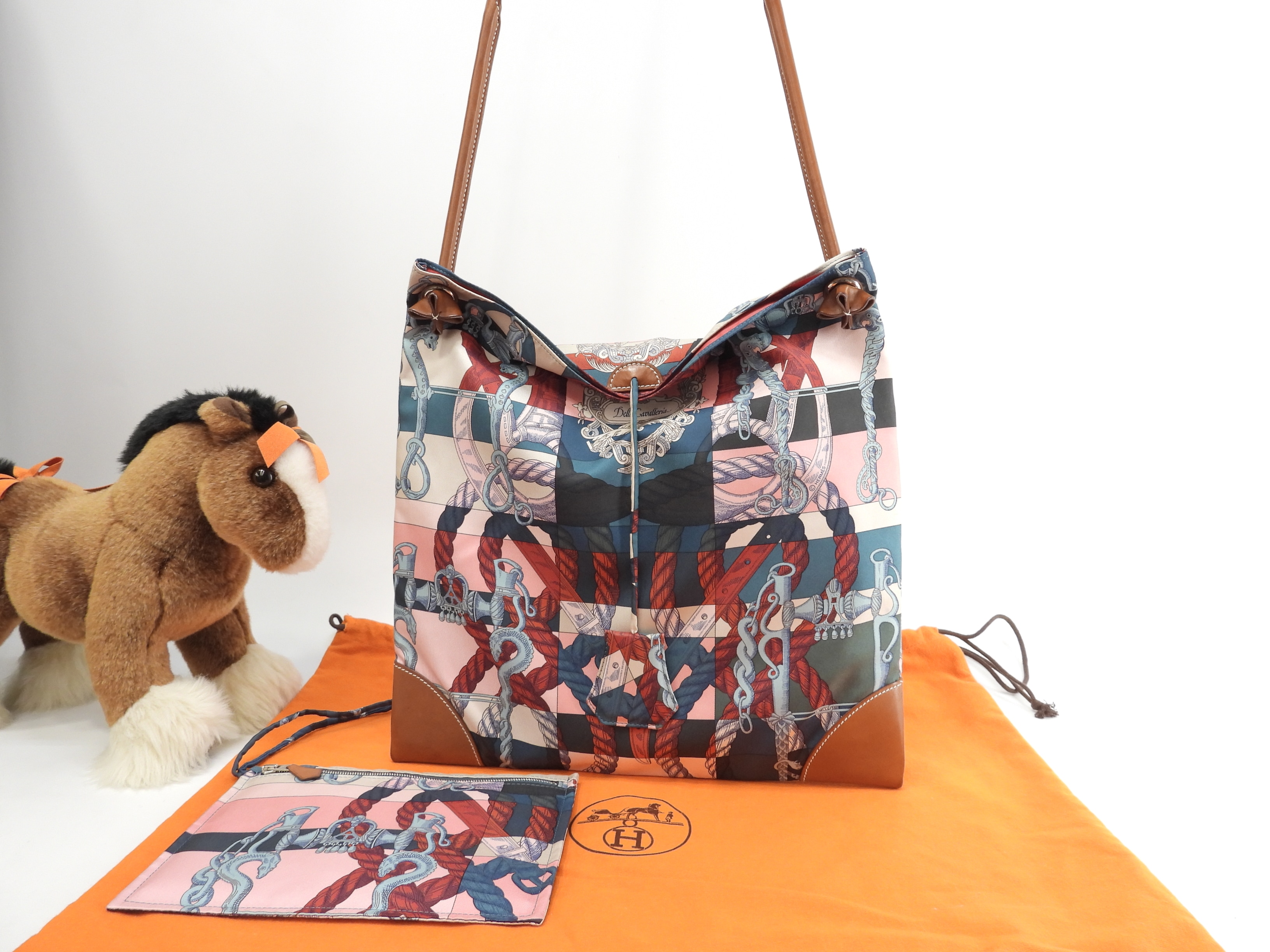シルキーシティPM シルク/ピンク系 レザー茶 ショルダーバッグ 美品@T 2