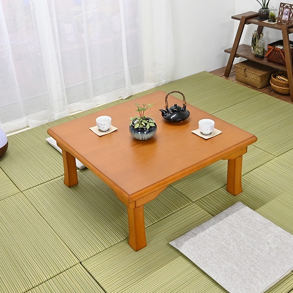 折脚 角座卓/折りたたみテーブル (正方形 幅75cm) 木製 木目調 ブラウン (完成品) (来客用 和室 座敷)