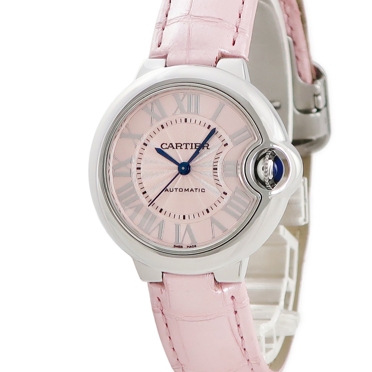 バロンブルー33mm WSBB0002 自動巻き レディース ピンク ローマン ギヨシェ 青針 ブルースティール 3年保証