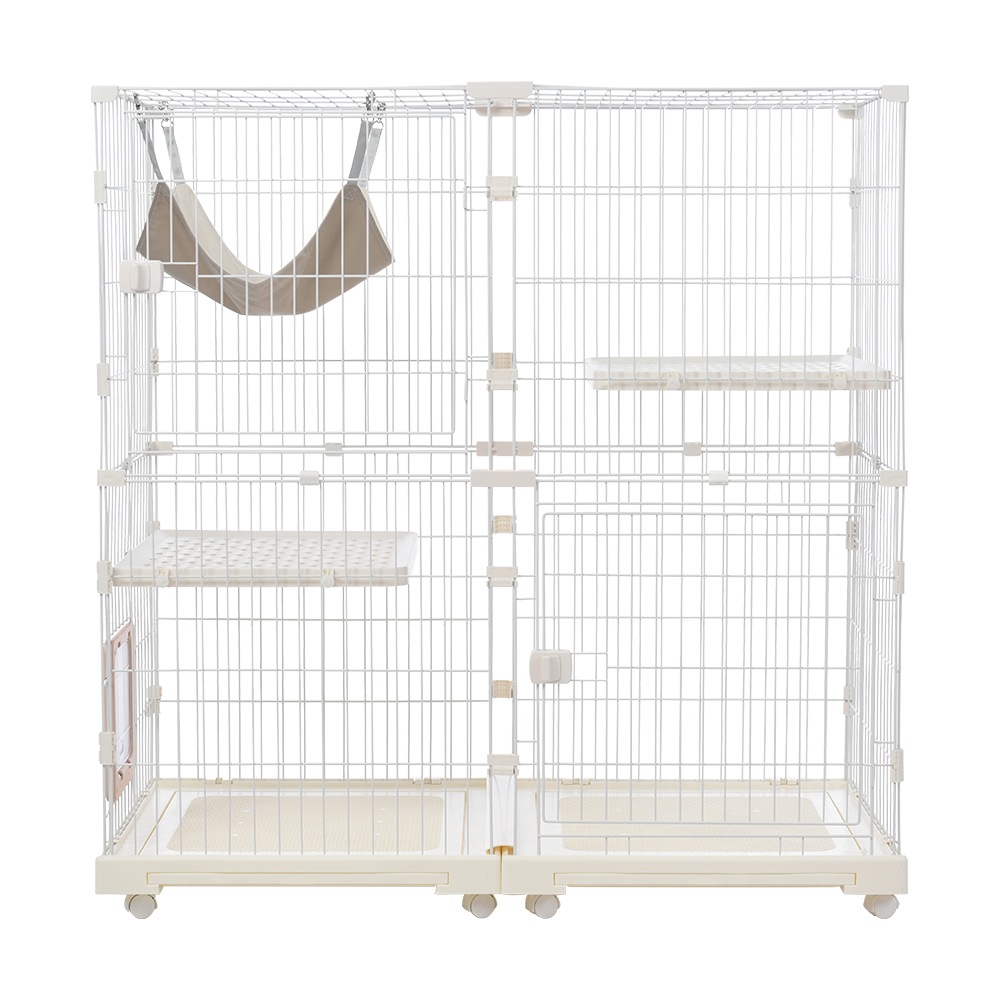 【国内出荷-送.料.無.料】猫ケージキャットケージ猫ゲージ自由組み合わせトレー付き大型2段幅広設計猫ドア付きハンモック付き高級感おしゃれキャットハウスネコハウス多段留守番保護脱走防止多頭