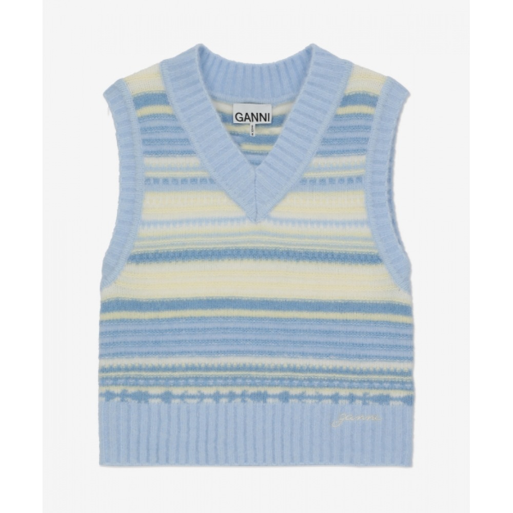 GANNI ソフトウールストライプベスト-スカイウェイ/K2258271 25,432円