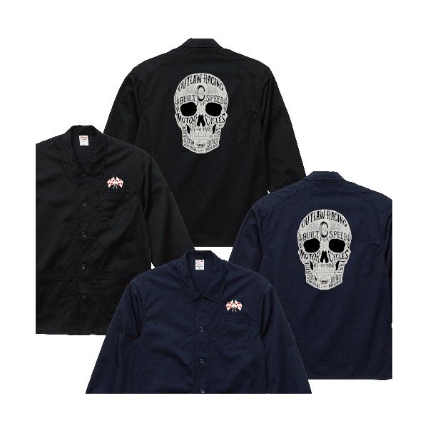 カバーオールジャケット スカルメッセージ ドクロ チェッカーフラッグ