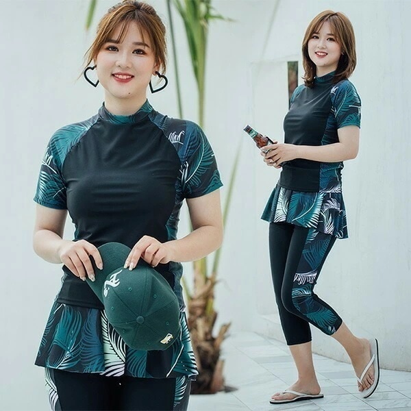 【激安開催】大きいサイズ 水着 体型カバー レディース ぽっちゃり 半袖 フィットネス 水着 セパレート 3点セット スカート付き ママ水着 服みたいな水着 20代 30代 40代 50代 オトナ女子