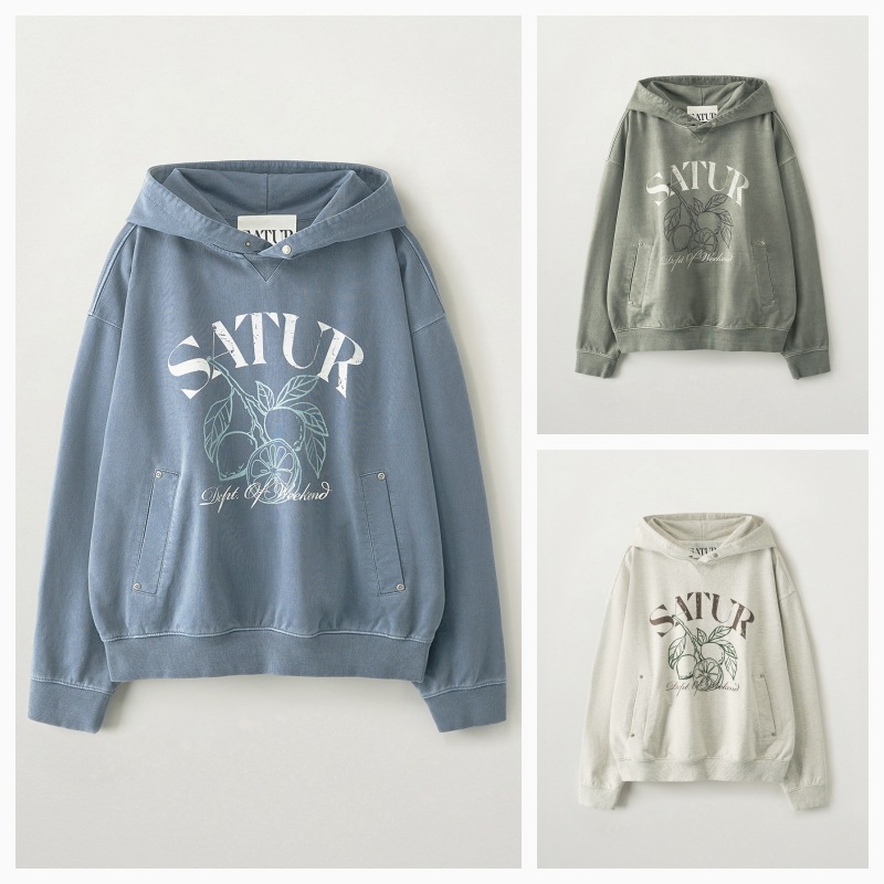 【SATUR】 26SS Citron Drawing Washed Pocket Hoodie : 3colors