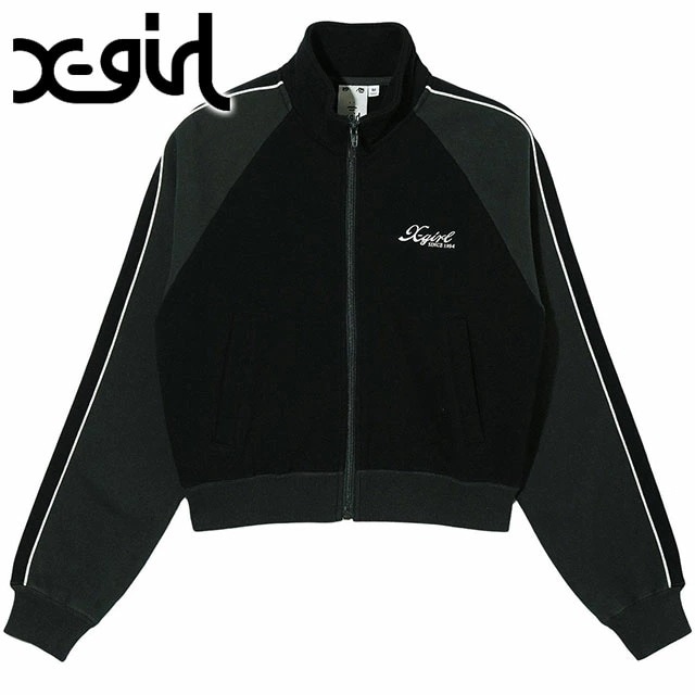 ストライプドスリープコンパクト ジップアップスウェットシャツ [105243012007] レディース トップス フルジップパーカー ショート丈 BLACK