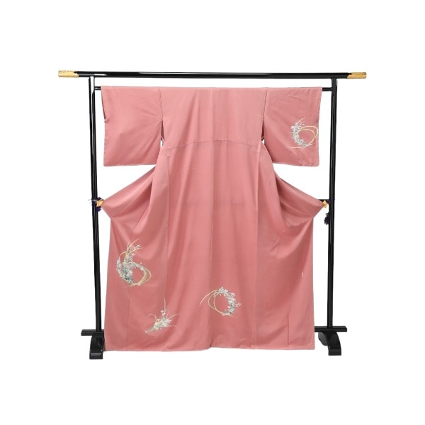 訪問着 一越 正絹 花 着物 和服 ローズピンク