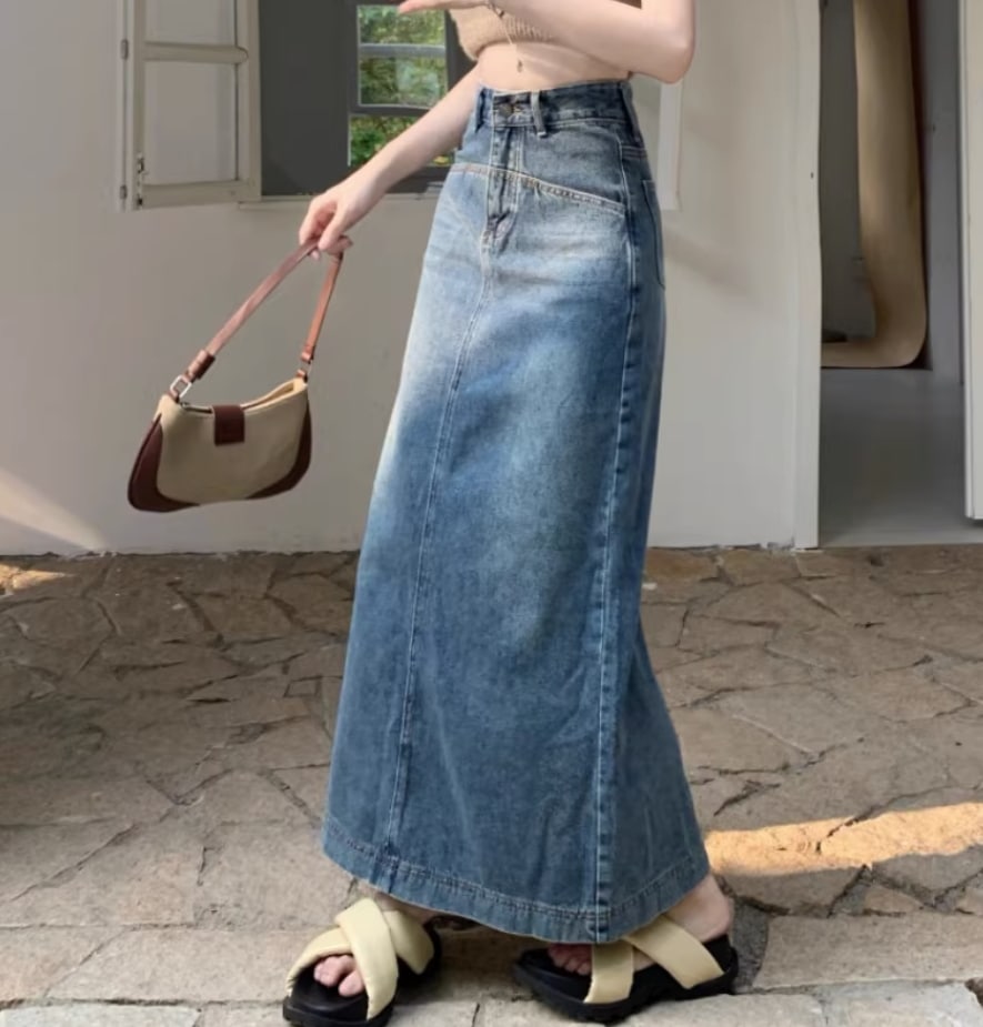 ボトムス デート モテアイテム デニムジャケットスカート ロング丈 スリット コットン 大人可愛い きれいめ 上品 おしゃれ かっこいい 大人可愛い ラブリー キュート ガーリー クール モード系