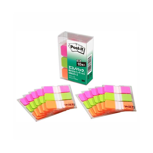 （まとめ） 住友スリーエム ポストイット(R) 超丈夫なインデックス エコノパック(TM) 製品 6861S-2 混色3色 10個入 (×2セット)