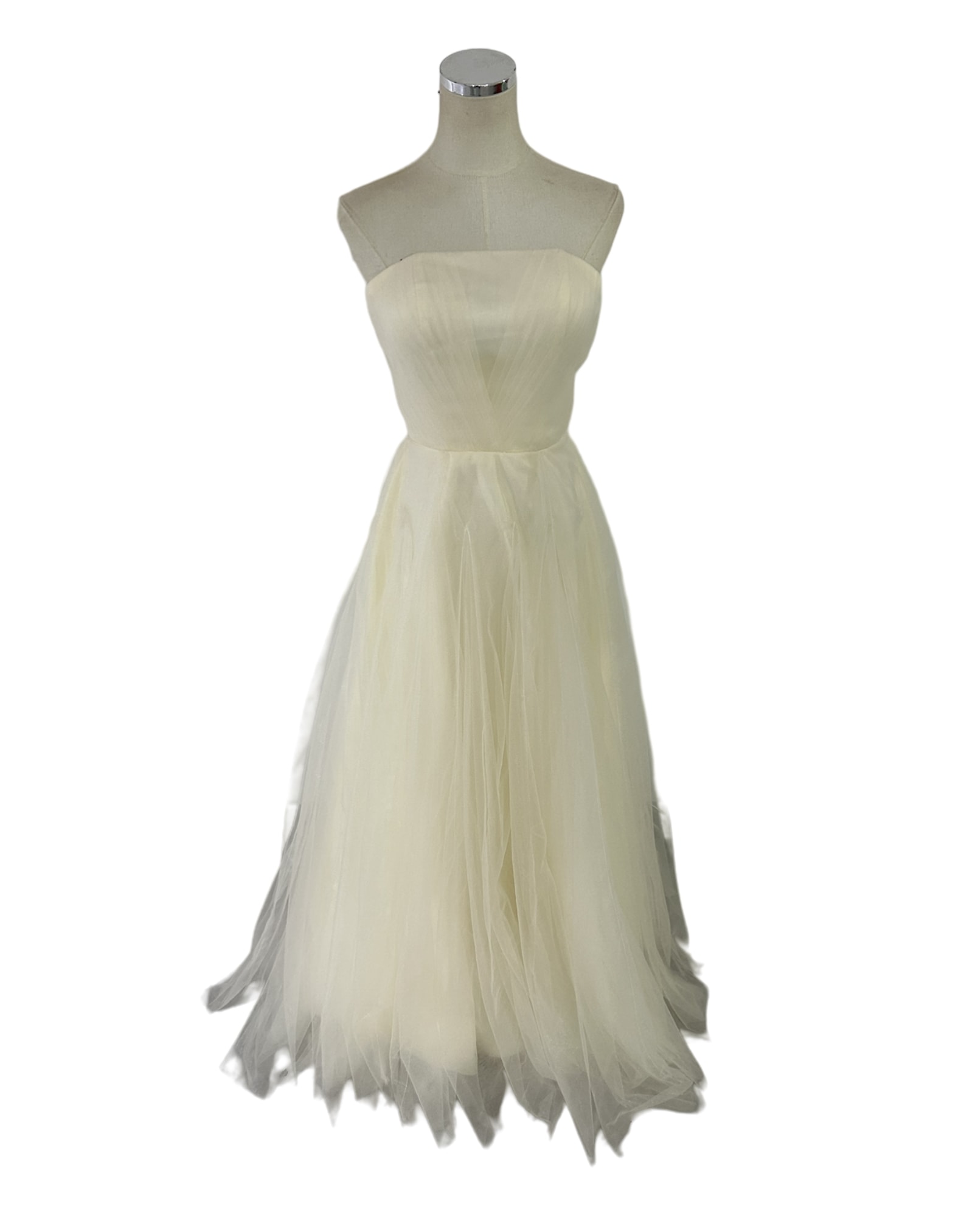 カラードレス ベージュ ベアトップ ソフトチュール ロング 細見えシルエット 二次会