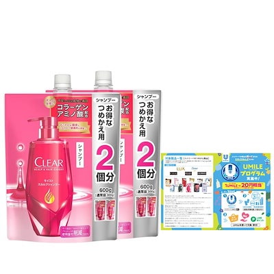 他サイト： CLEAR(クリア) モイストスカルプシャンプー つめかえ用 600gx2個 リーフレット付きの商品画像
