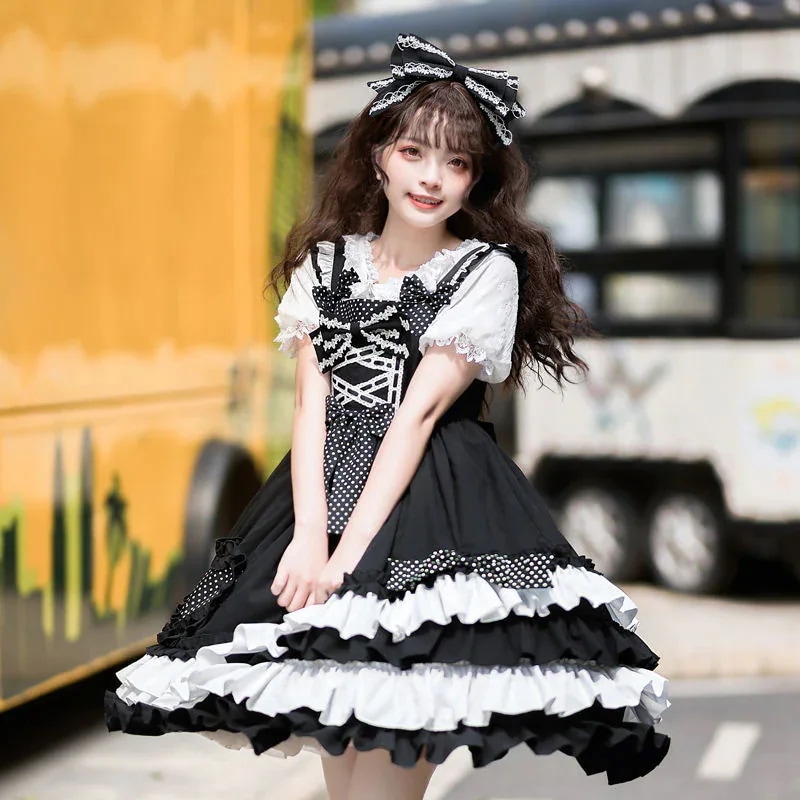 人気 ロリータ 黒糖ハニーロリータ可愛い風スカート夏の日常jsk黒キャミソールスカート