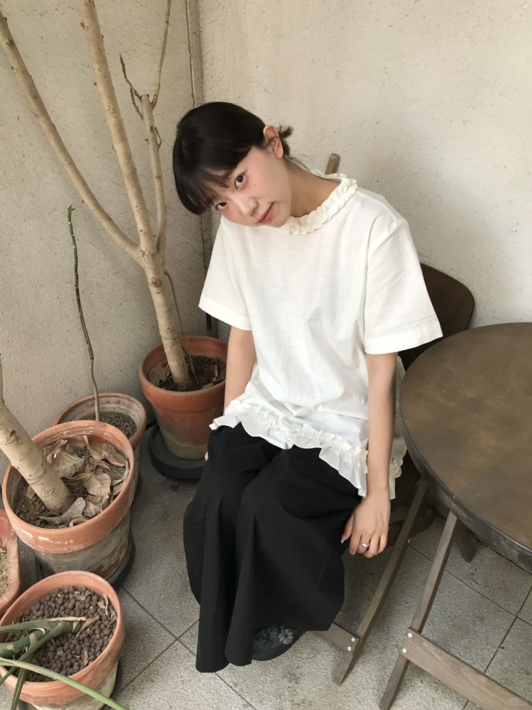 日系夏リネン花びらネック後ろリボン半袖ブラウストップス女性夏