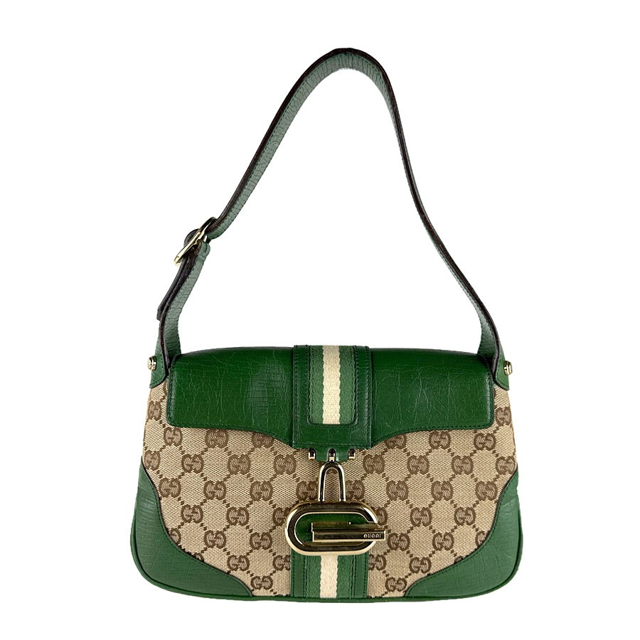 グッチ GUCCI ハンドバッグ GGキャンバス/レザー グリーン×ブラウン レディース 130846 z8382