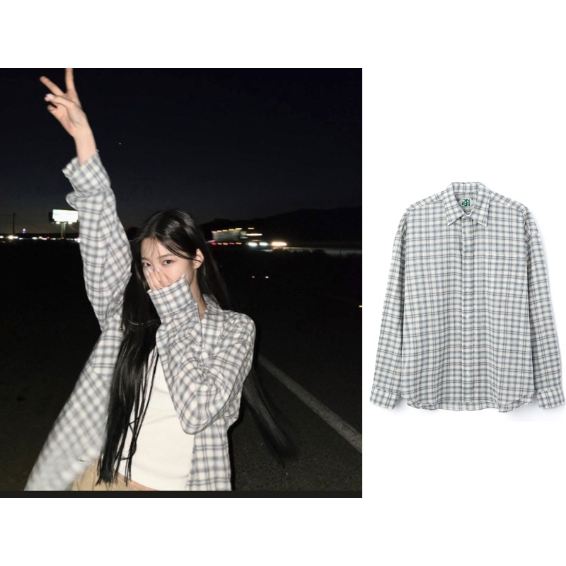 【Lesserafimカズハ着用】 オーバーサイズVintageシャツBlue