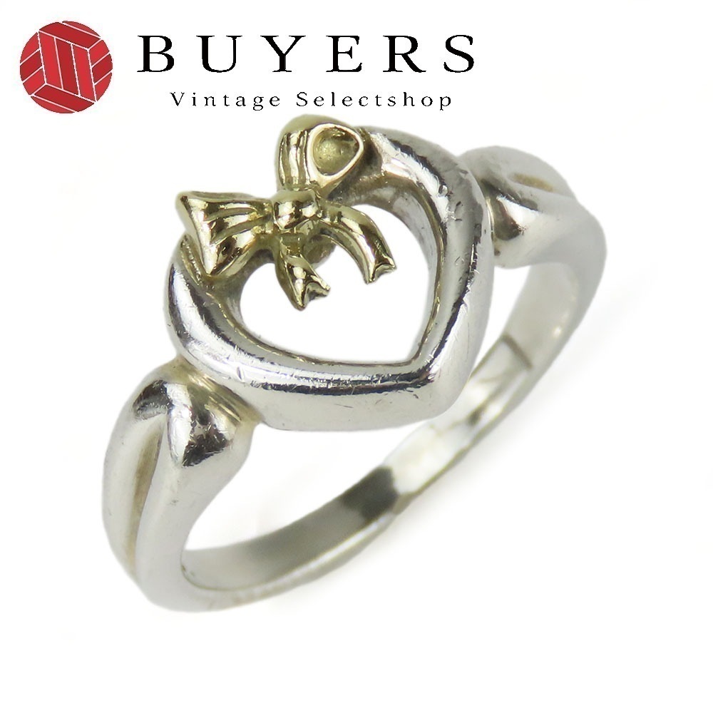 中古 リング・指輪 ハート リボン シルバー925 K18YG 約3.2g シルバー イエローゴールド 約＃9.5 アクセサリー レディース 女性