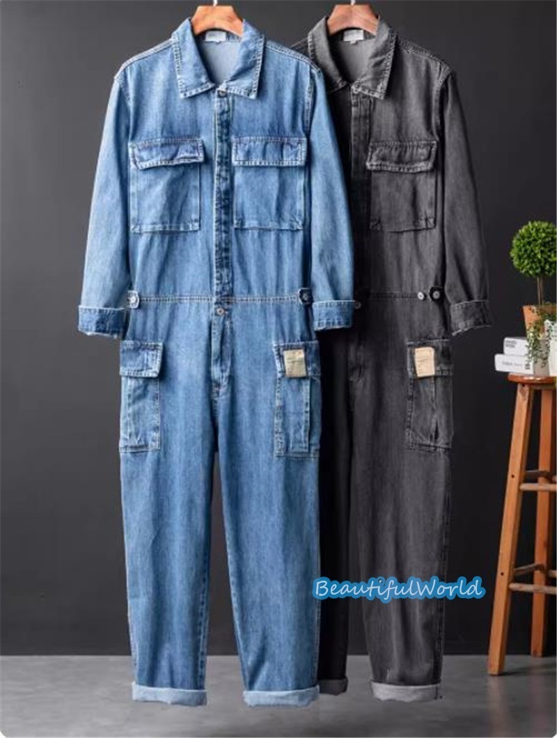 ツナギ メンズ カバーオール ジャンプスーツ オールインワン サロペット オーバーオール バイカー ツーリング 春 夏 秋 冬 ストリートアメカジ 作業服 お洒落24bdk68