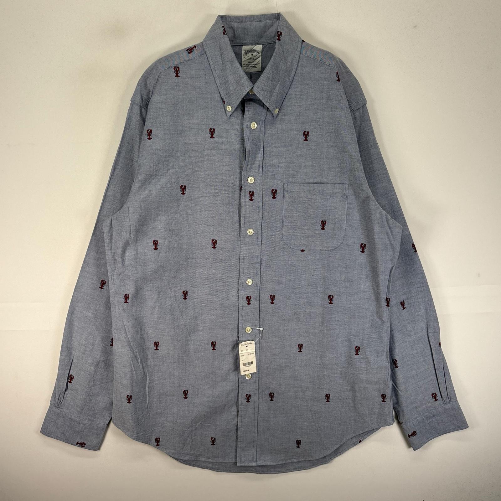古着 長袖シャツ ボタンダウン 1818 ロブスター M ブルー系 総柄 メンズ