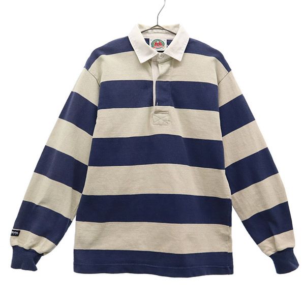 ボーダー 長袖 ラガーシャツ XS ネイビー ポロシャツ メンズ