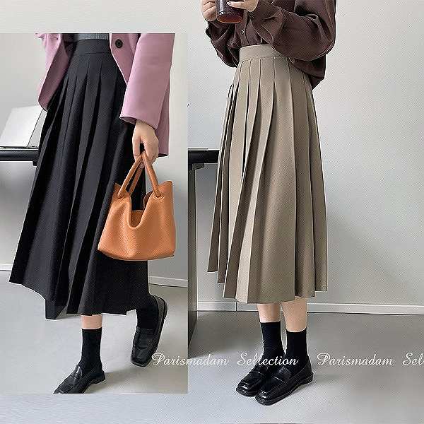 新品登場 プリーツスカート　ミモレ丈　シンプル　通勤　定番　上品　ブラックベージュお出かけ女子会20代30代40代50代60代