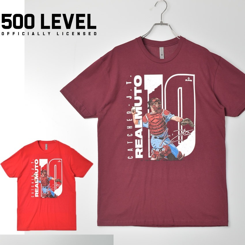 J.T.リアルミュート 野球 選手 プリント MLB 半袖Tシャツ メンズ BNLCMAR-XX-0062-038-04 レッド 赤 ウエア トップス カットソー フィラデルフィアフィリーズ