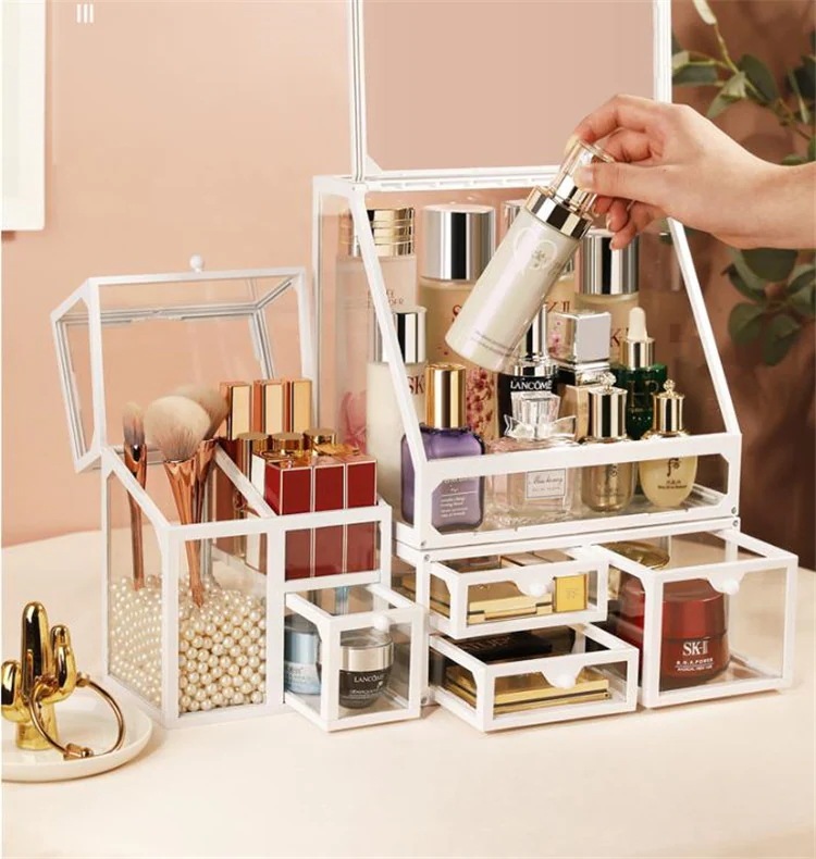 クオリティ保障大ヒット韓国ファッション 組織 棚 タイドファッション 家庭用 防塵 化粧品 収納ボックス 大容量 クリア デスクトップ リップスティック スキンケア ドレッシングテーブル 4,851円