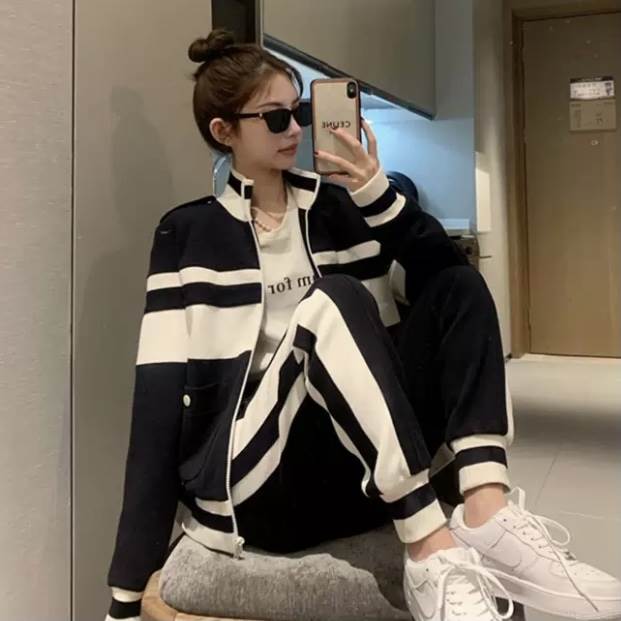 今だけ！セットアップ レディース パンツ スウェット 上下セット 黒 スポーティー カジュアル ラフ ブラック ライン バイカラー ジャージ トレーナー カジュアル ストリート メンズライク キレイめ