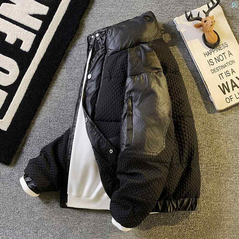 メンズ　男性　メンズファッション　オシャレ　カジュアル ワッフルスタンドカラー ダウン コットンジャケット 防寒 コットン コート スプライシング パン 冬服 暖かい