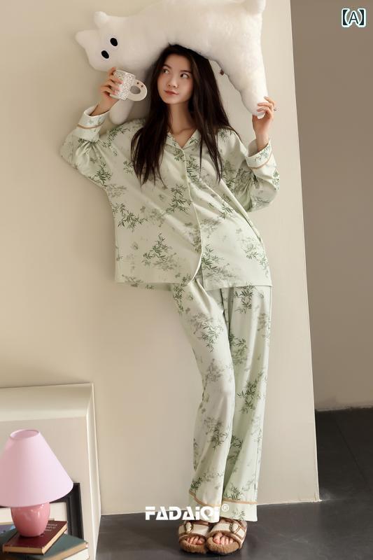 パジャマ　レディース　上下 女性用 長袖 パジャマ 2025 春秋 ソフト コットンカーディガン 高級 新 チャイナ風 外出 着 家 スーツパジャマ上下セット