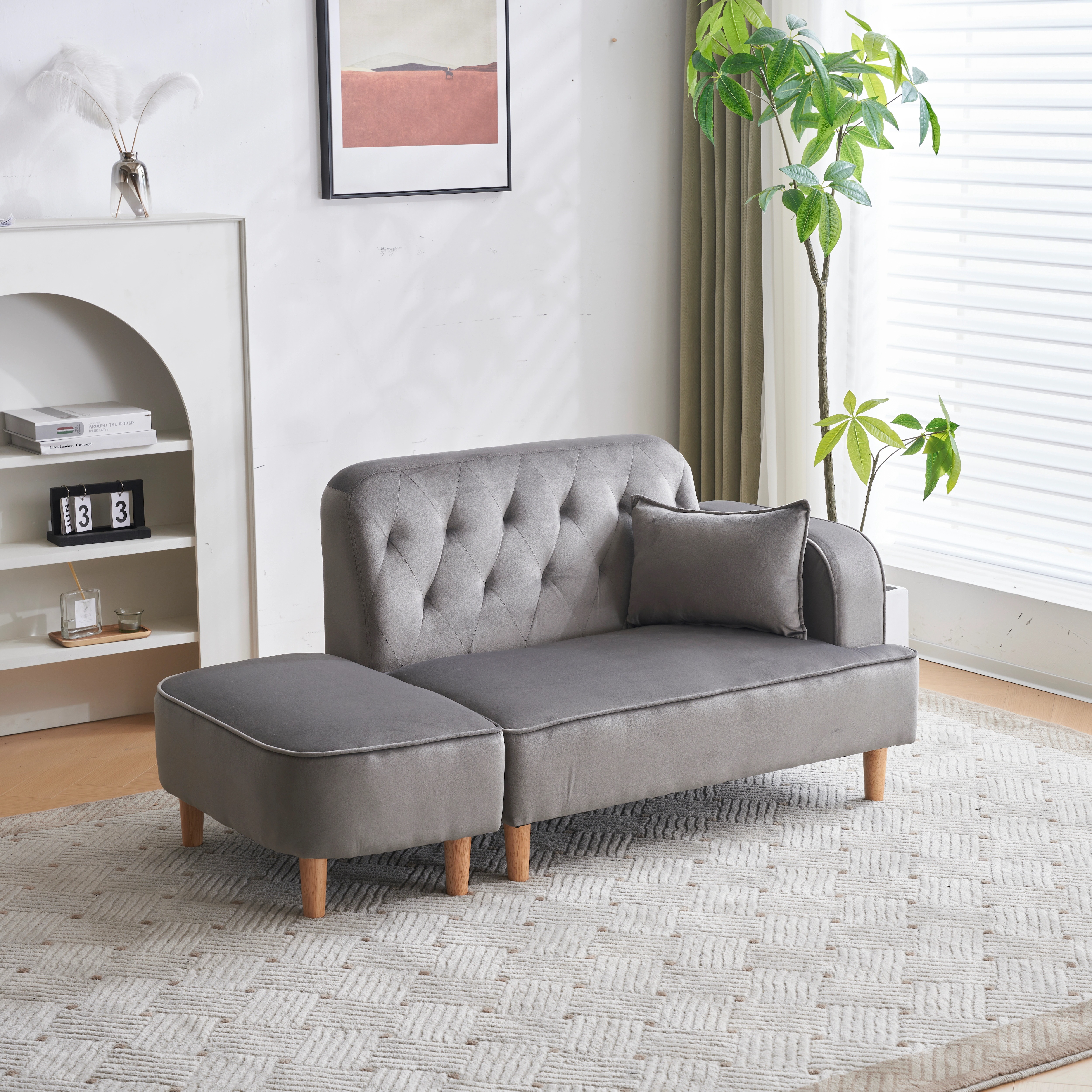 ソファー 2.5人掛け カウチソファ リビングソファ 肘付き オットマン l字 おしゃれ かわいい ベルベット調 東京倉庫から発送