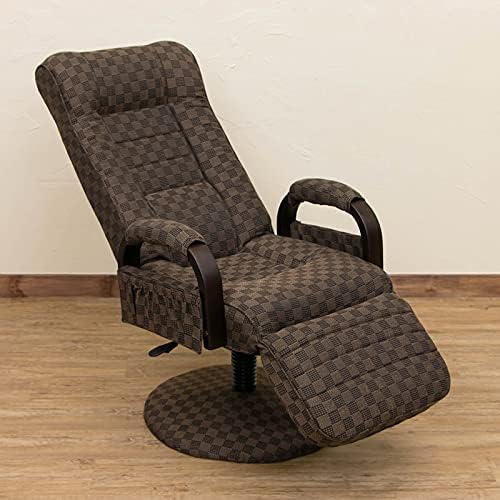 昇降式リクライニングチェア 座面回転式 ファブリック 肘部木製 ブラウン S3-06BR